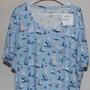 Coral Bay Womans shirt light blue boats 2X NWT